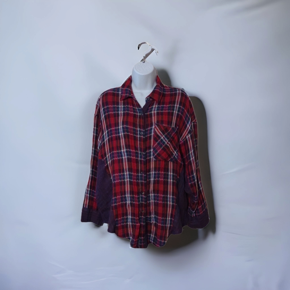 Free People One Of The Guys Mixed Plaid Shirt